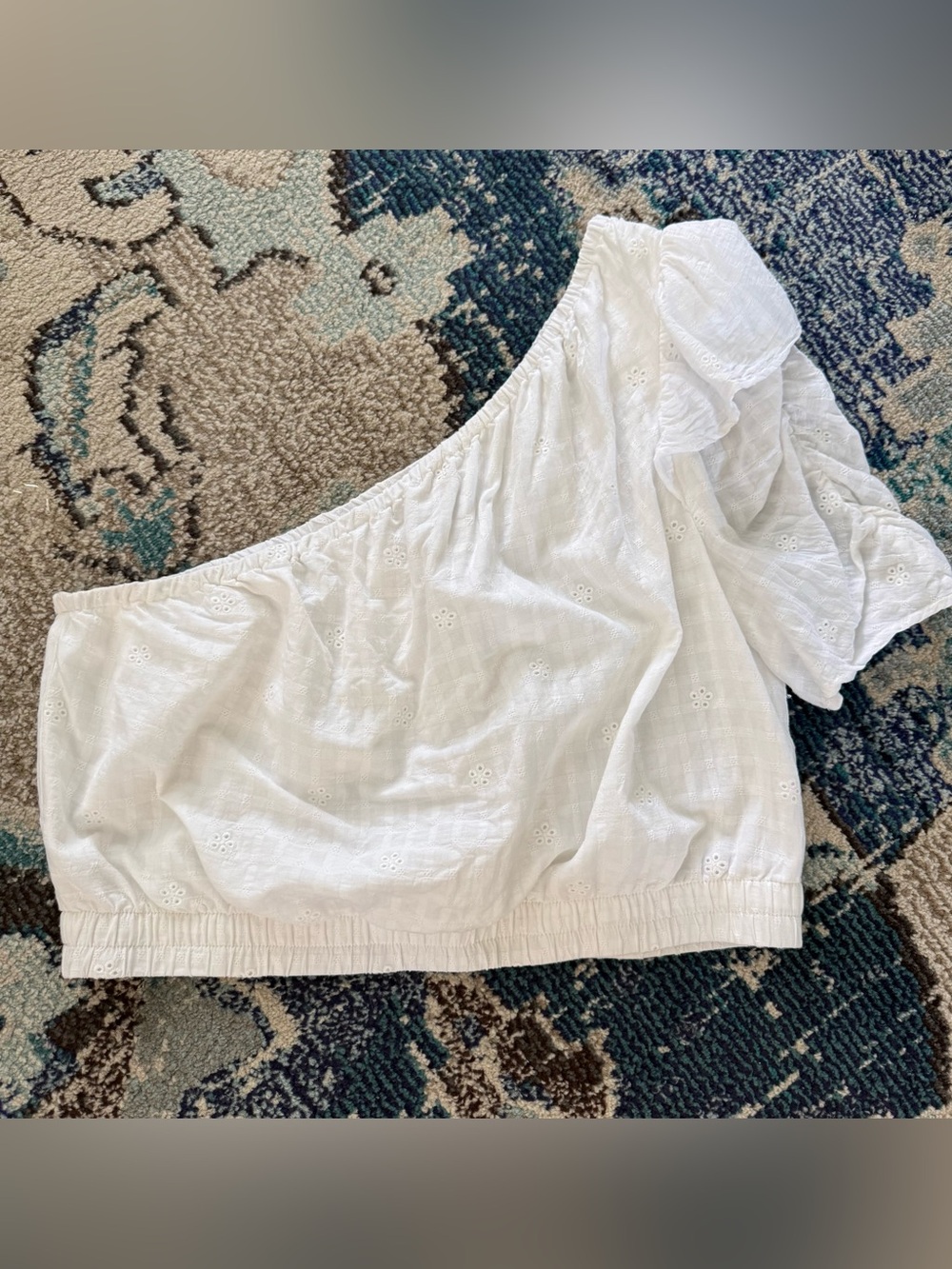 Universal Thread White Eyelet One Shoulder Top Boho Cotton Size L